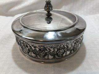 Vintage Silver Trinket Box Made In Italy.  6 " Round/ 2.  25 " Tall