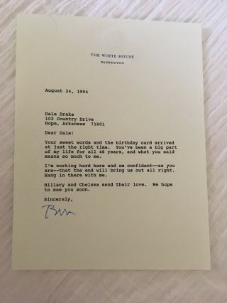 Bill Clinton Auto/signed Letter To His Cousin As President White House