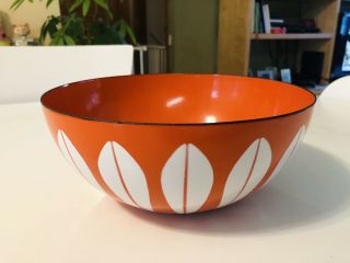 Vintage Cathrineholm Orange & White Lotus Bowl 9 1/2” Gorgeous & Shiny Mcm