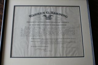 Signed By Warren G Harding 1921 Framed Postmaster Appointment Jackson Co In