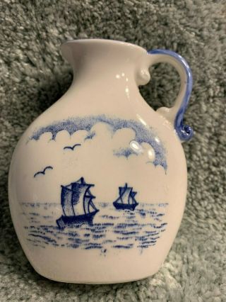 Dutch 5 " Left Handed Pitcher W/ Poem - Blue White Windmill & Ships