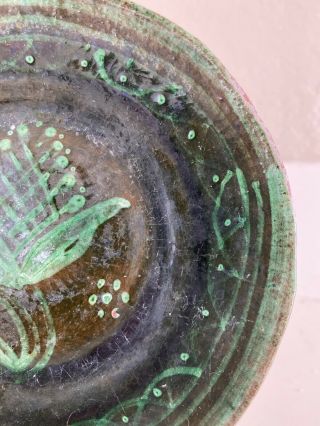 Antique 19th C Stoneware Redware Slip Decorated Green Black Dish Plate 3