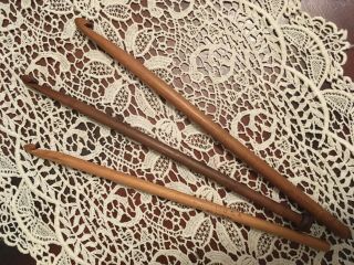Vintage Primitive Antique Wooden Crochet Hooks,  Set Of 3,