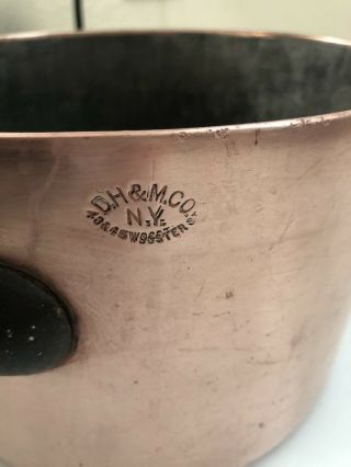 D.  H.  & M.  Co.  Copper Pot 43 45 Wooster Street N.  Y.  Stock Pan Antique Vintage 9” 2