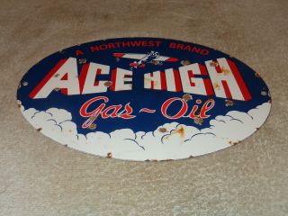 Vintage Midwest Oil Company & Ace High Gas 11 3/4 " Porcelain Metal Gasoline Sign