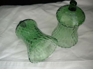 Vintage Set Of 2 Avocado Green Honeycomb Glass Candle Votive Holder Cups