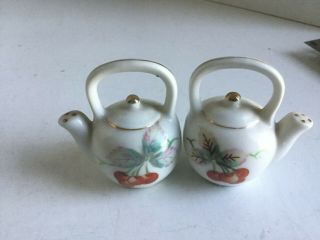 Vintage Porcelain Salt And Pepper Shakers Small Teapot Occupied Japan