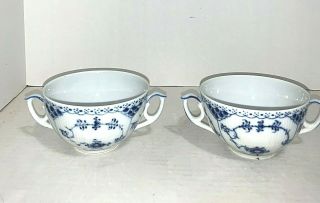 2 Vintage Royal Copenhagen Blue Half Lace Bouillon Cups Cream Soup Bowls 764