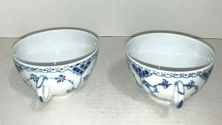 2 Vintage Royal Copenhagen Blue Half Lace Bouillon Cups Cream Soup Bowls 764 2