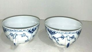 2 Vintage Royal Copenhagen Blue Half Lace Bouillon Cups Cream Soup Bowls 764 3