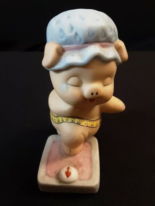 Enesco Porcelain Girl Pig Stepping On A Scale Shower Cap