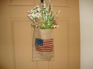 American Flag Burlap Hanger With Pocket