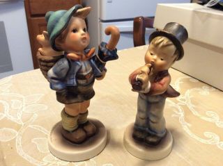 2 Goebel Hummel Figurines Home From Market & Boy With Horn And Tophat -
