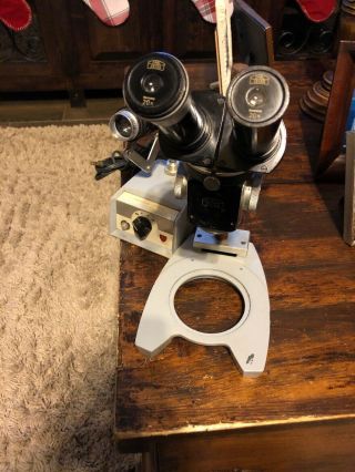 Vintage Carl Zeiss Microscope With 20x Eyepieces And Light Transformer