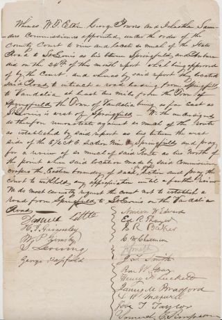 Abraham Lincoln Bro - In - Law Ninian W Edwards Springfield Petition W/ 17 Others