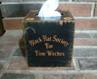 Prim.  Style Halloween Boutique Tissue Cover “black Hat Society For Fine Witches