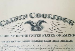 Signed by Calvin Coolidge 1927 Framed Postmaster Appointment Elkton MD Cecil Co. 3