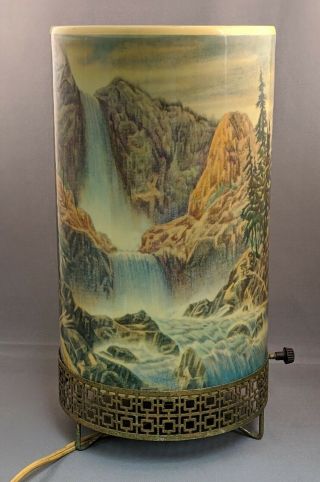 Vintage 1956 L.  A.  Goodman Op - Lamp Waterfall Mountains Camping Motion Lamp