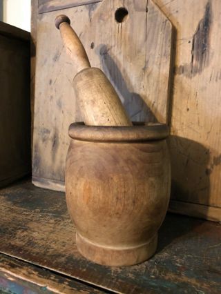 Antique Primitive Wooden Mortar & Pestle Display Piece