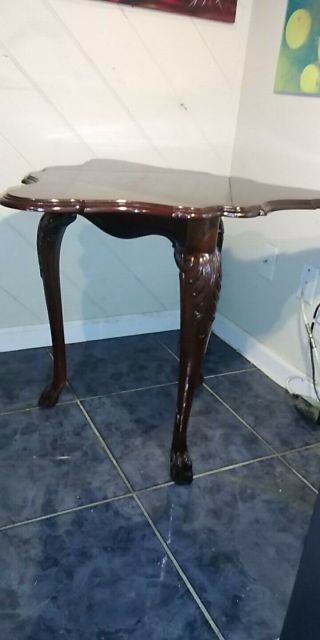 Table,  Triple Drop Leaf Corner Table,  Carved Mahogany Vintage