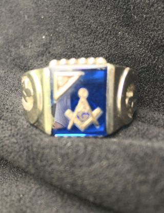 Blue Lodge Master Mason Ring - 10k White Gold With 1 Small Diamond Masonic.