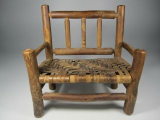 Antique American Adirondack Twig Wood Miniature Doll Bench / Chair