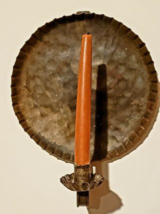 Antique Primitive Piecrust Shaped Hammered Tin Hanging Candle Holder