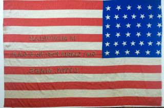 c1877 SILK 38 STAR US AMERICAN FLAG,  GENERAL LANDER CIVIL WAR GAR POST,  LYNN MA 2