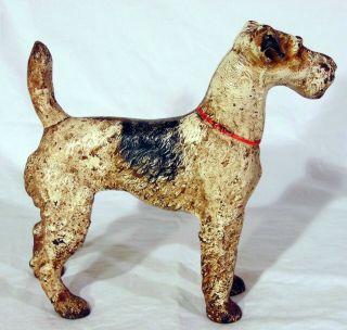 Antique Hubley Cast Iron Terrier Dog Doorstop Handpainted Figure