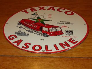 Vintage 1953 Texaco Gasoline S & H Green Stamps 11 3/4 " Porcelain Metal Oil Sign
