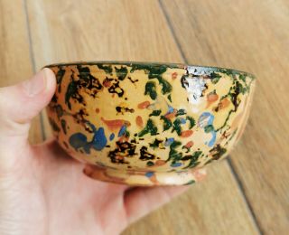 Old Antique Primitive Redware Glazed Terracotta Ceramic Pottery Bowl Dish Bowl