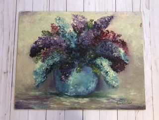 Vtg Floral Still Life Oil Painting On Board Signed Elouise Or E.  Louise ?