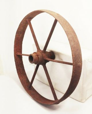 Vtg Antique Cast Iron Farm Factory Cart Wagon Barrow Wheel 16 " 6 Spoke Rustic