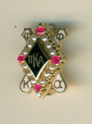 Vintage Pi Kappa Alpha Fraternity 14k Gold Jeweled Pin Badge - Wow