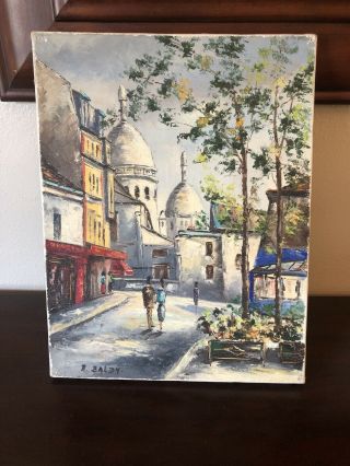 Vintage Oil Painting Paris France Street Scene Montmartre Basilica Sacred Heart 2