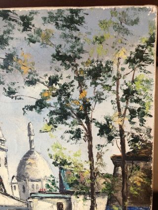 Vintage Oil Painting Paris France Street Scene Montmartre Basilica Sacred Heart 3