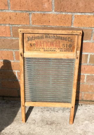 Antique Atlantic National Washboard Co.  No.  510 Wood And Ribbed Glass