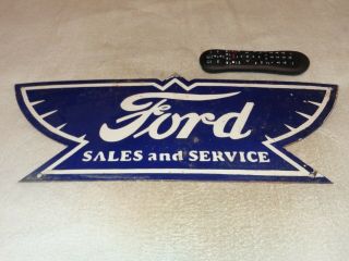 Vintage " Ford Sales And Service " 23 " Porcelain Metal Car Truck Gasoline Oil Sign