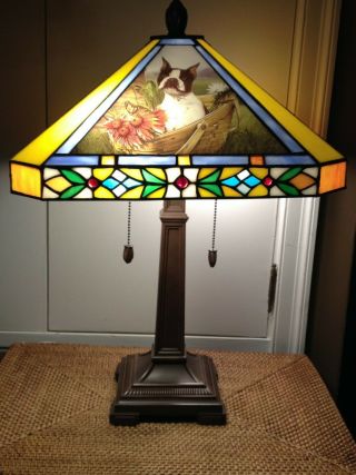 Boston Terrier Danbury Stained Glass Table Lamp Tiffany Style Dog Lamp