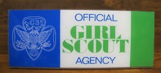 Vintage Official Girl Scout Agency Sign Gs Plexiglas Countertop Bevel Reverse Ad