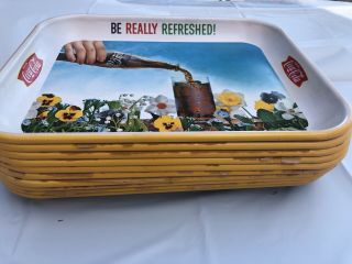 10 Vintage 1961 Coca Cola " Be Really Refreshed " Pansy Flower Metal Trays