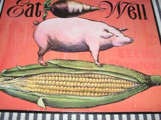 Megan Halsey Metal Tin Hanging Sign Art Pig Eat Well Homegrown Farm House Style