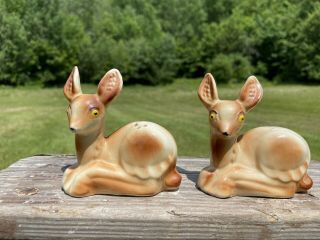Vintage Laying Deer Fawn Salt And Pepper Shakers S&p With Cork Japan