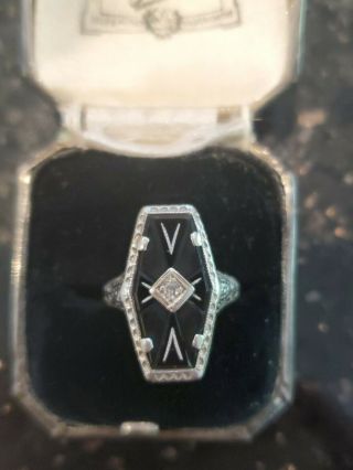 Antique Art Deco 14k Gold And Diamond Filagree Ring Size 5.  5