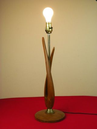 Vintage Mid Century Modern Danish Teak Table Lamp Sculptured Wood 23 Inch