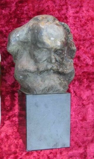 Bust Communist Karl Marx In Chemnitz Ussr Russian Metal And Stone Statue 3061u