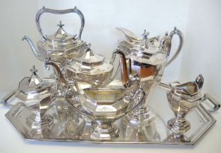 Seven Piece Vintage Reed & Barton Silver - Plate Tea Set With Tray
