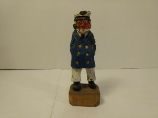 Weathered Wooden Sea Captain In Blue Coat With Pipe 6.  5 " Figure Hd1620
