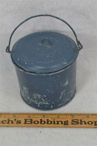 Antique Tin Bucket Pail Berry Lunch W/ Lid Primitive Paint Small 4 In.