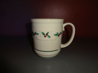 Longaberger Pottery Woven Traditions Mug Coffee Cup Christmas Holly Exc Cond